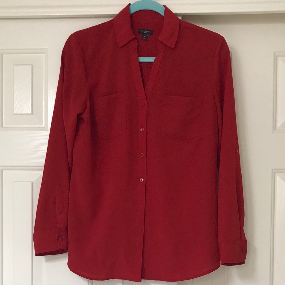 Red long sleeve blouse Talbots NWOT